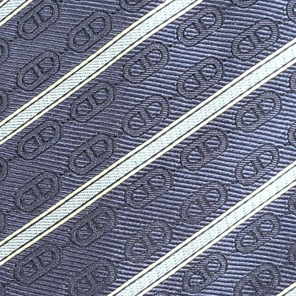 Celine Neck Tie 100% Silk Blue Striped Chain Designer Italian Quality Corpcore